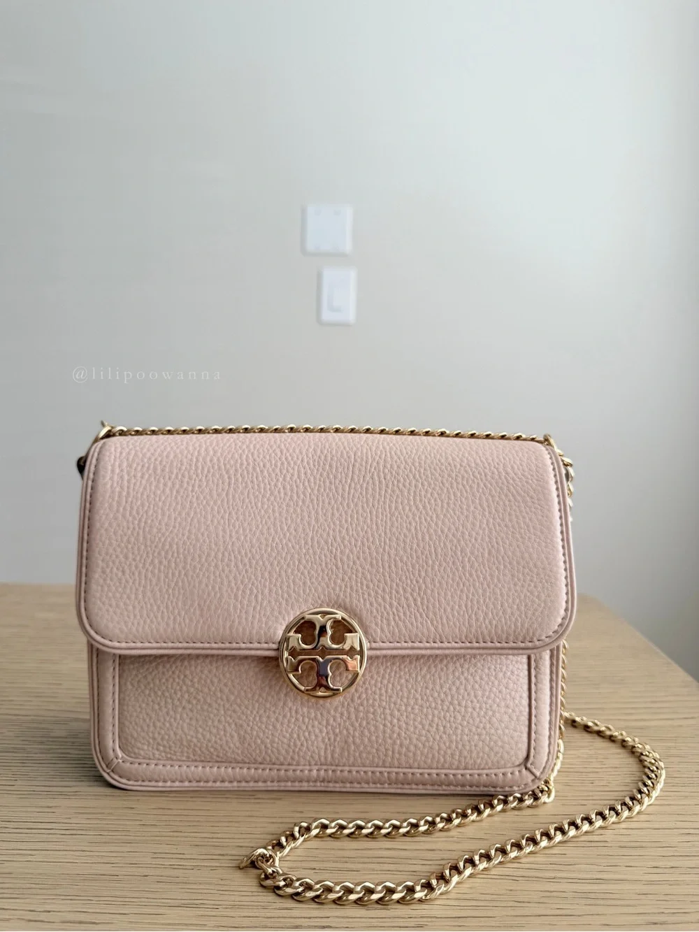 Tory Burch Blush Pink Pebbled Leather Chain Crossbody Bag